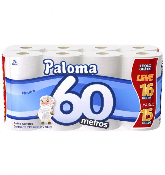 Papel Higienico c/16 rolos de 60m Paloma
