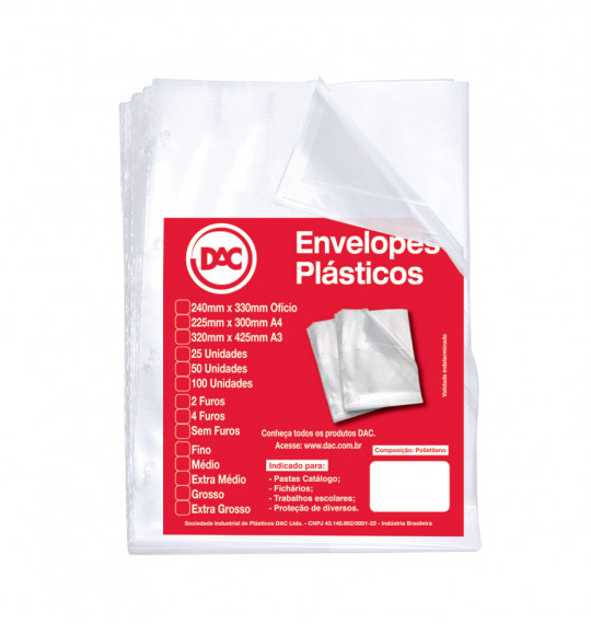 Envelope Plástico A4 4 Furos Ex.Grosso c/100 Dac